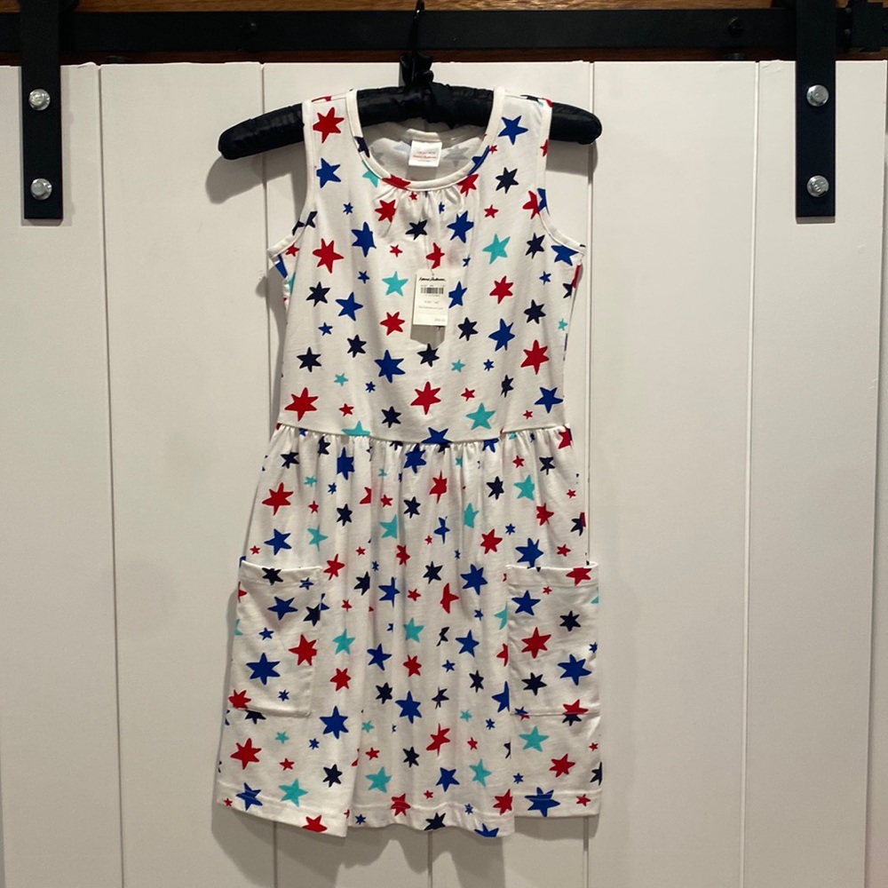 Hanna Andersson Girls 140 Star Print Tank Top Dress with Pockets